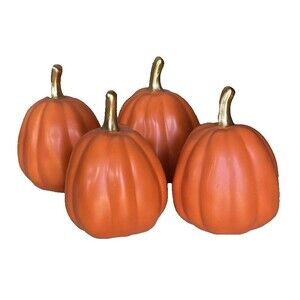 Set of 4 Small Ceramic Pumpkins Autumn Fall Decorations Orange with Gold Stim